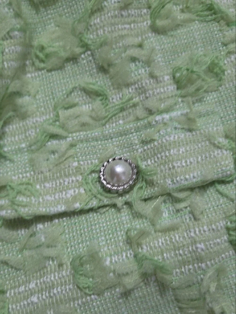 SHEIN Light Green Tweed Two-Piece Skirt Set with Pearl Buttons